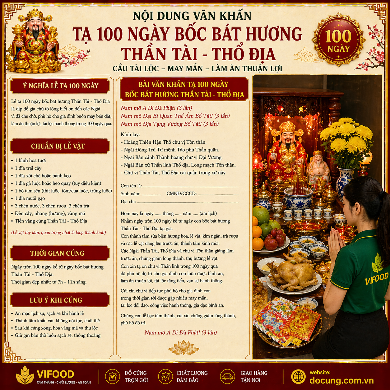 Nội dung văn khấn tạ 100 ngày bốc bát hương thần tài  