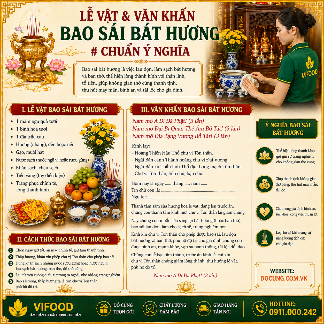 Lễ vật & Văn khấn bao sái bát hương Chuẩn ý nghĩa