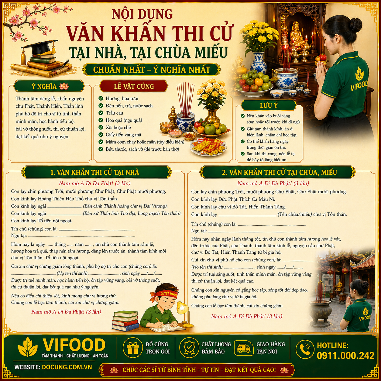 Nội dung văn khấn thi cử tại nhà, tại chùa miếu chuẩn nhất!