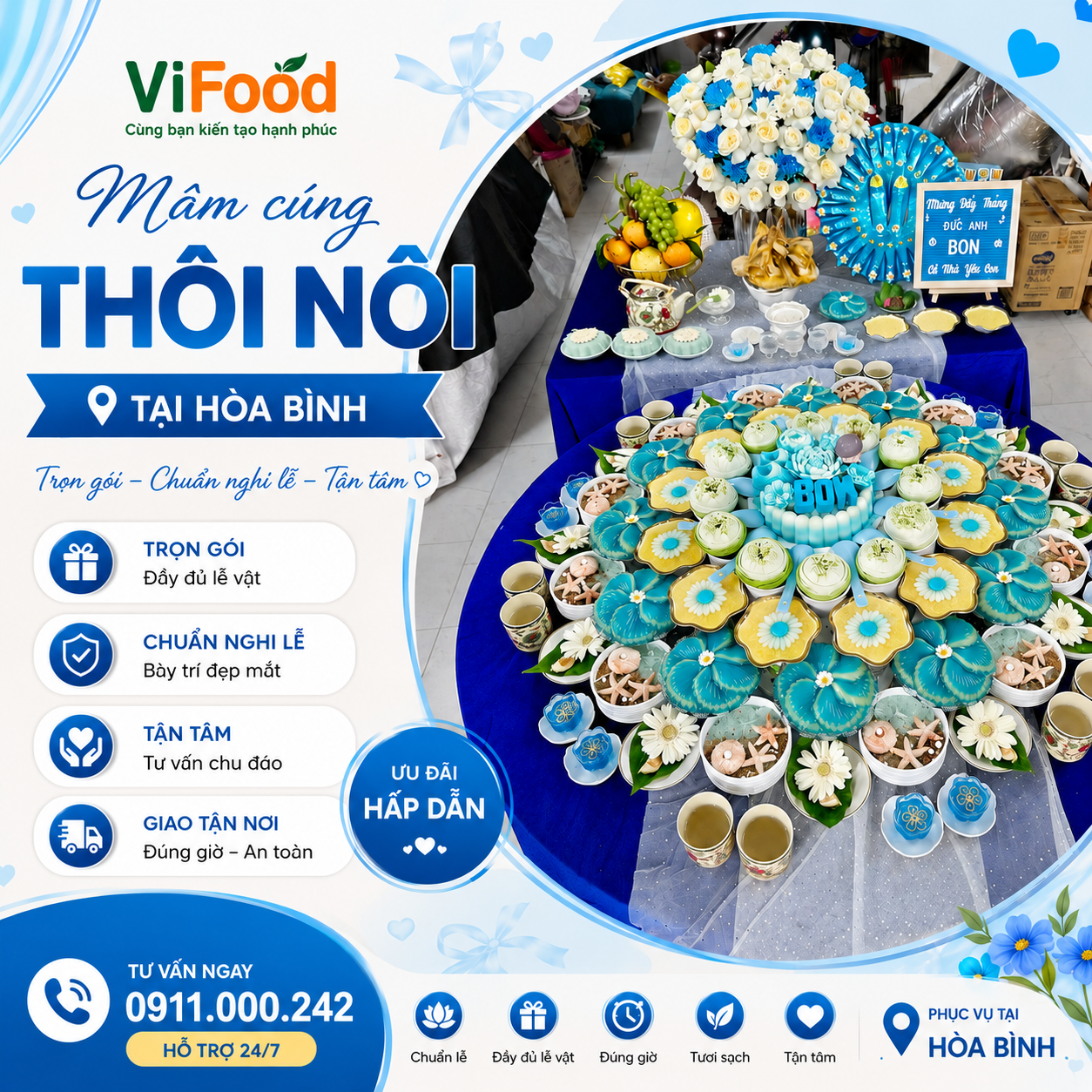 Mâm Cúng Thôi Nôi Đẹp, Sang Trọng Và Đầy Ý Nghĩa Tại Hòa Bình