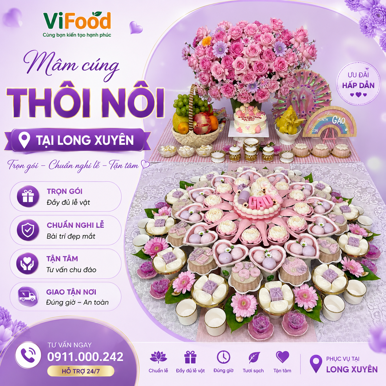 Mâm Cúng Thôi Nôi Cao Cấp Cho Gia Đình Hiện Đại Tại Long Xuyên