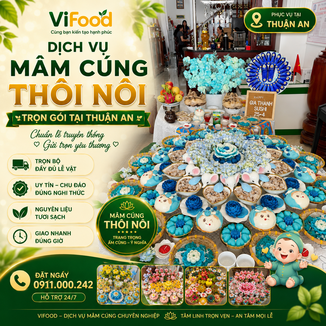 Mâm Cúng Thôi Nôi Đẹp Mắt – Đầy Đủ Lễ Vật – Giá Hợp Lý Tại Thuận An - Bình Dương