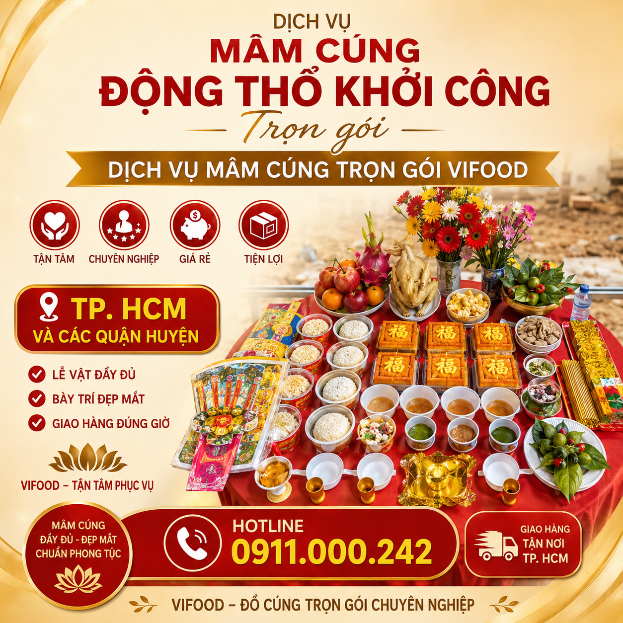 Dịch Vụ Mâm Cúng Động Thổ Chuyên Nghiệp - Giao Tận Nơi Tại TP.HCM