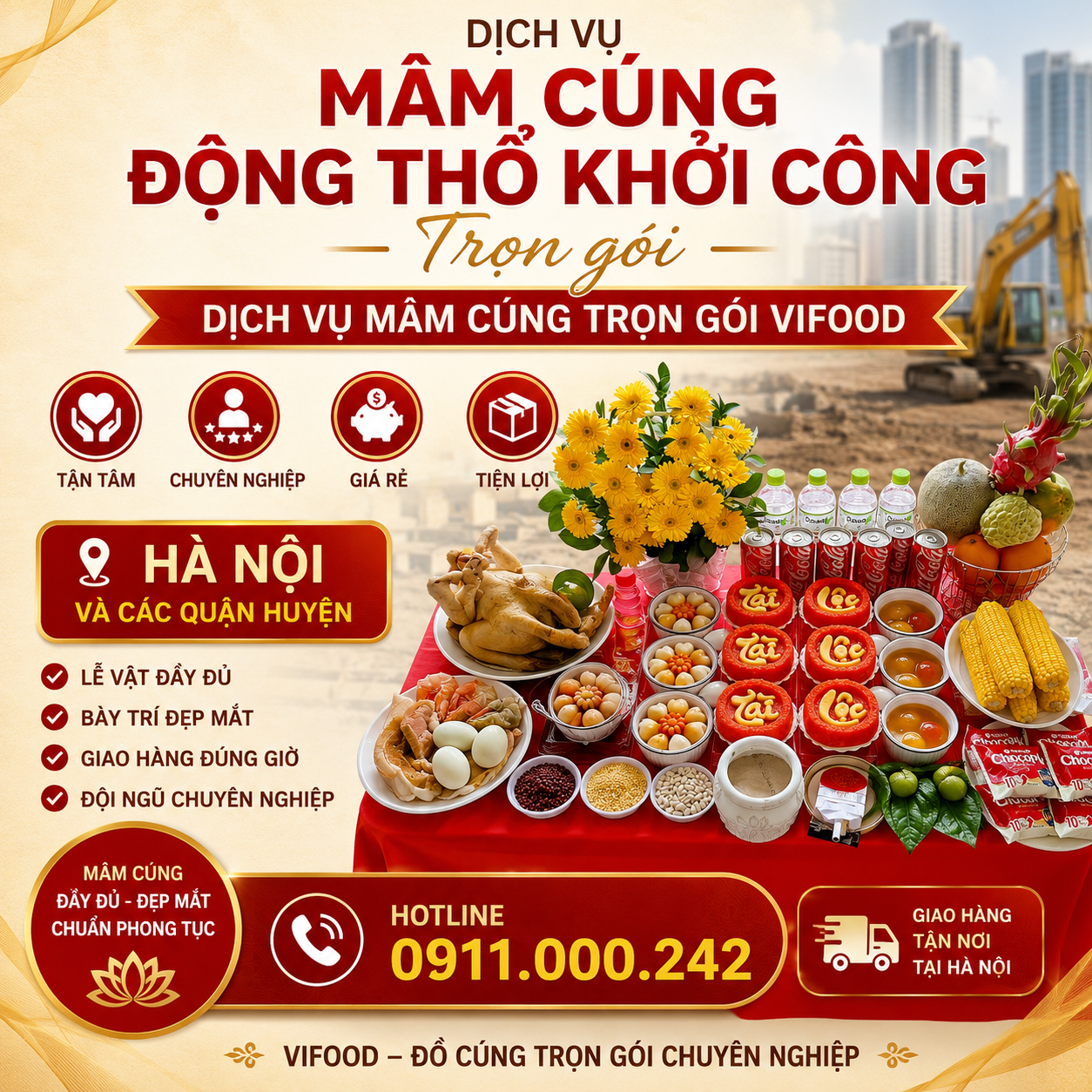 Dịch Vụ Mâm Cúng Động Thổ Giao Tận Nơi - Hỗ Trợ 24/7 Tại Hà Nội