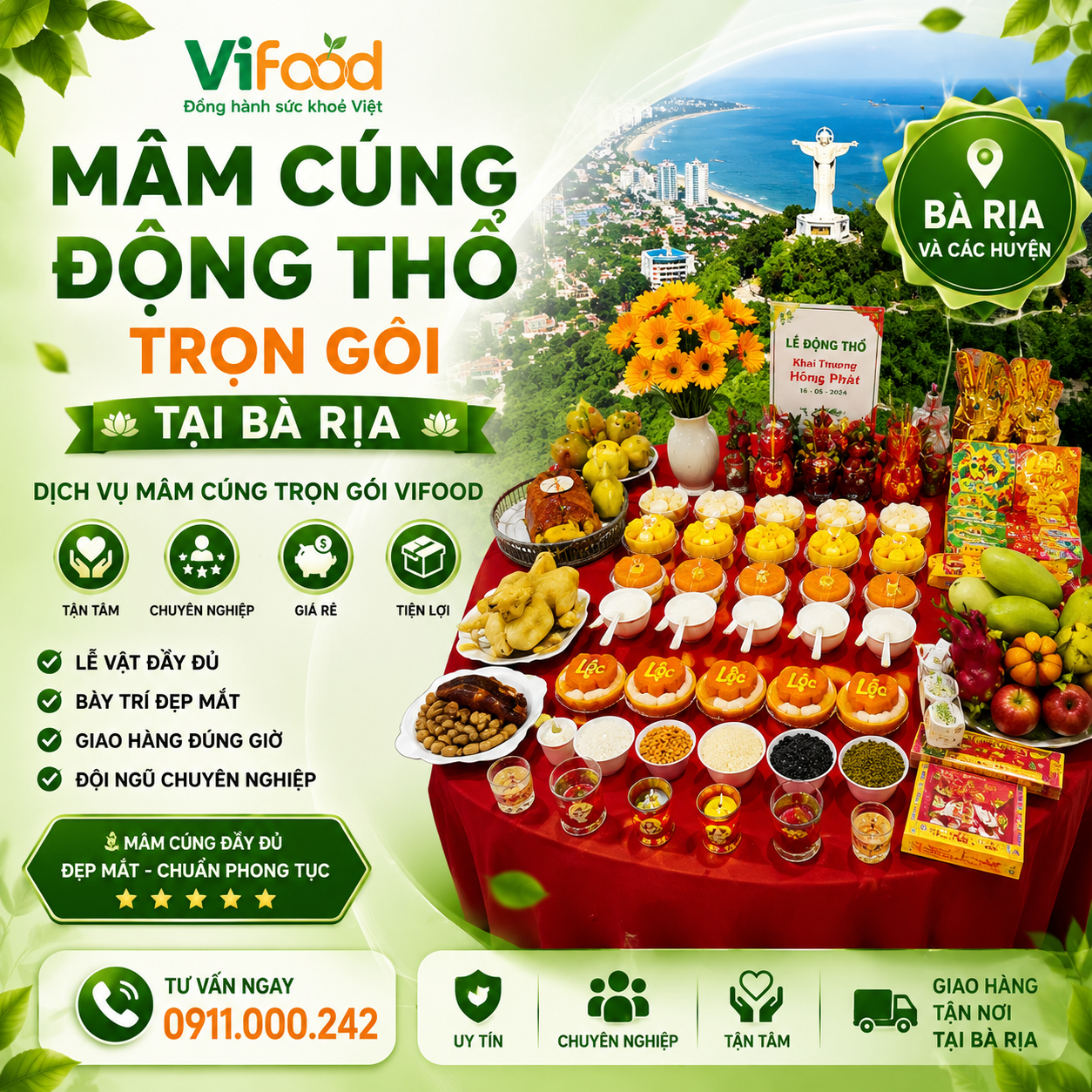 Mâm Cúng Động Thổ Khởi Công Trọn Gói, Đầy Đủ Lễ Vật Tại Bà Rịa