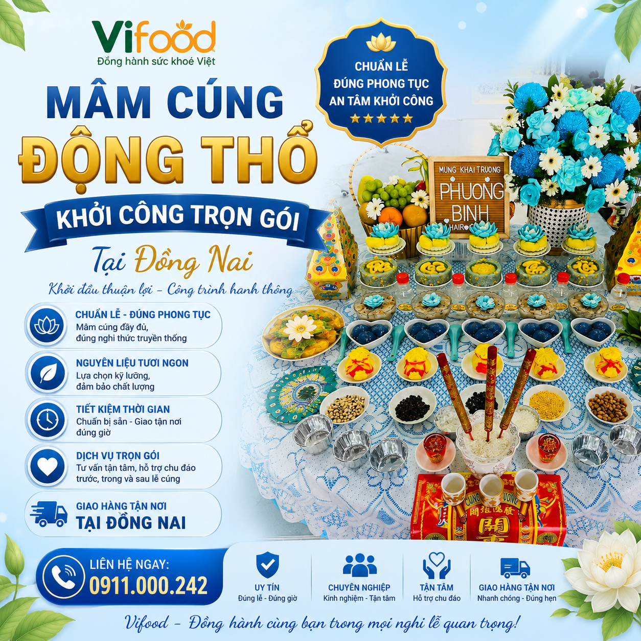 Mâm Cúng Động Thổ Khởi Công Trọn Gói Giá Tốt Tại Đồng Nai