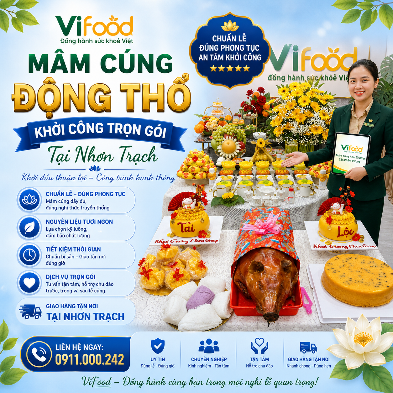 Mâm Cúng Động Thổ Đầy Đủ Lễ Vật - Đặt Nhanh Trong Ngày Tại Nhơn Trạch