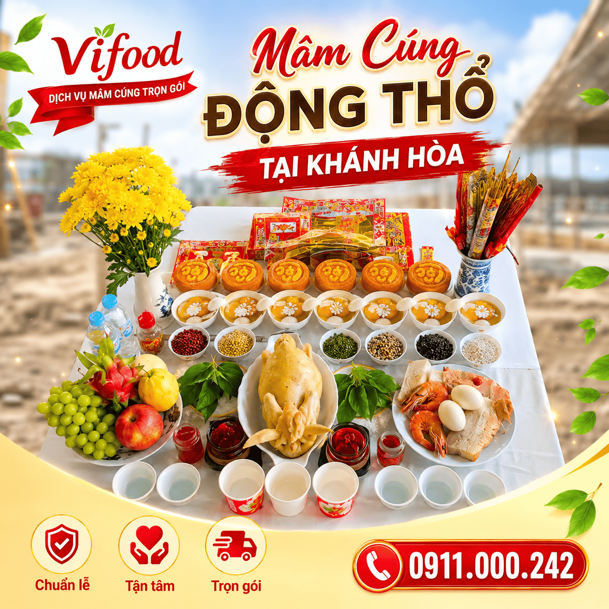 Mâm Cúng Động Thổ Khởi Công Trọn Gói Giá Tốt Tại Khánh Hòa
