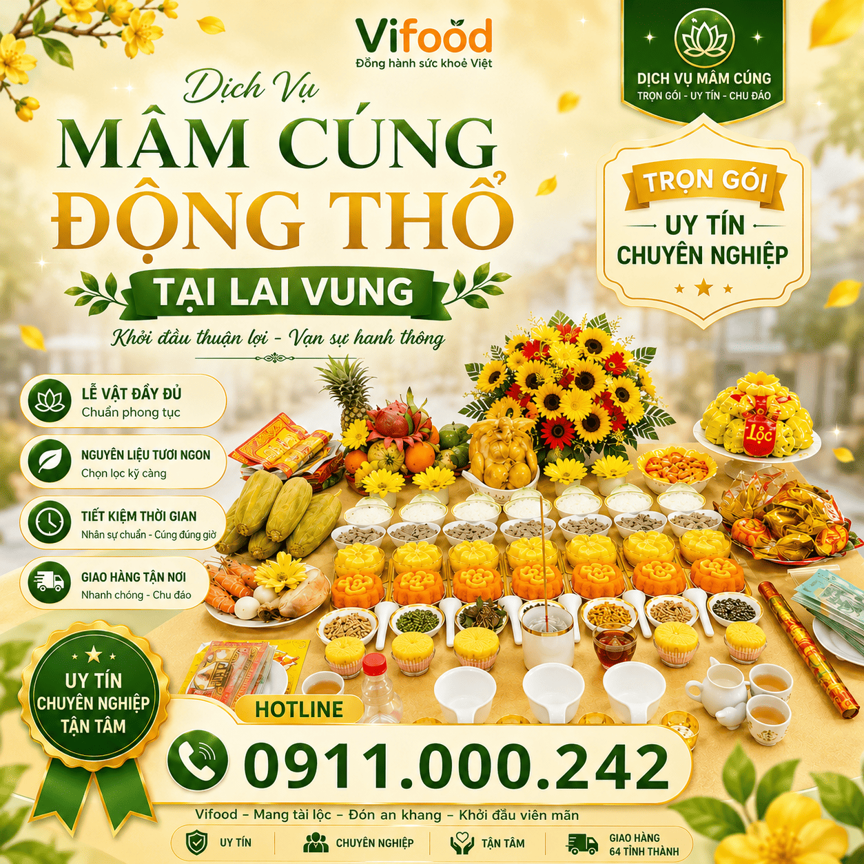 Dịch Vụ Chuẩn Bị Mâm Cúng Động Thổ Theo Yêu Cầu Tại Lai Vung