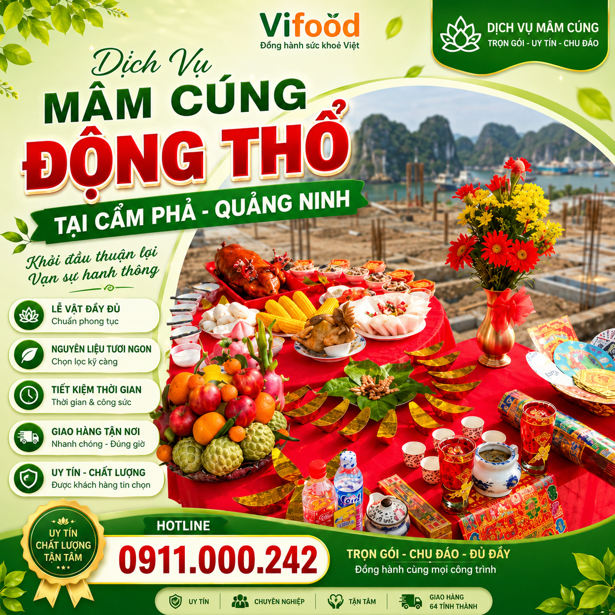 Mâm Cúng Động Thổ Khởi Công Tại Cẩm Phả Giá Tốt 