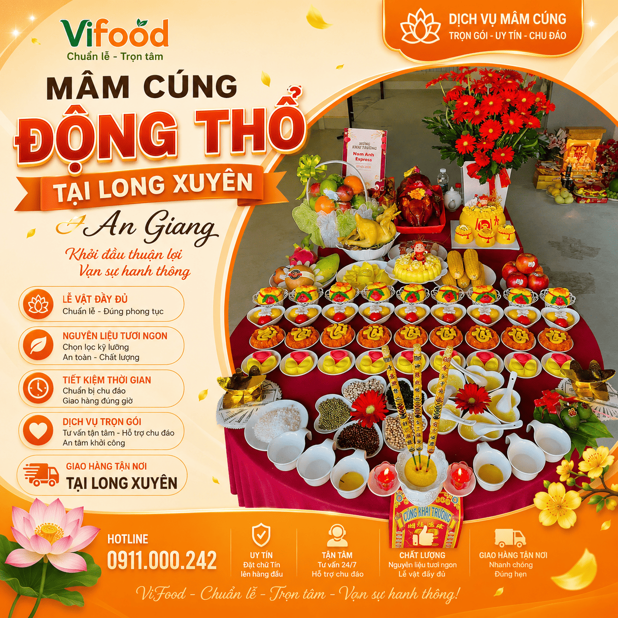 Khởi Công May Mắn Với Mâm Cúng Động Thổ Trọn Gói Tại Long Xuyên An Giang