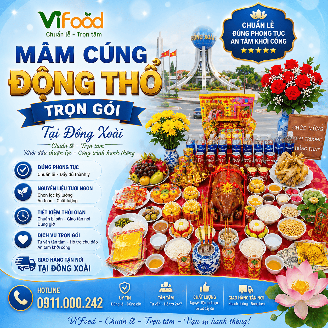 Dịch Vụ Mâm Cúng Động Thổ Trọn Gói Tại Đồng Xoài Giá Tốt 2026
