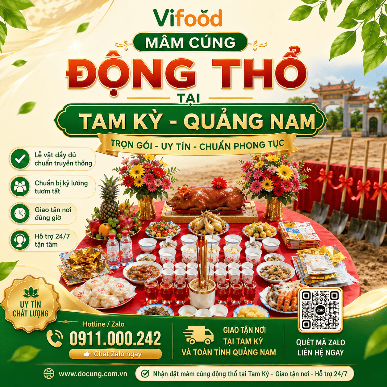 Mâm Cúng Động Thổ Chất Lượng - Giao Đúng Giờ, Đúng Lễ Tại Tam Kỳ
