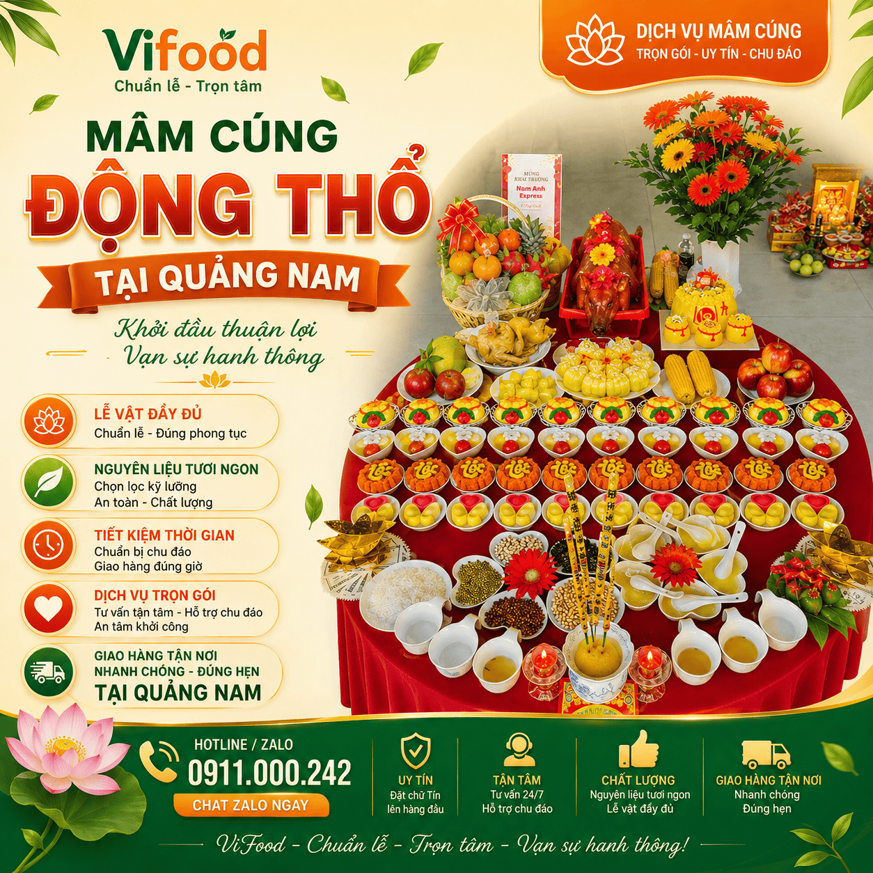 Mâm Cúng Động Thổ Heo Quay Trọn Gói – Đầy Đủ Nghi Lễ Tại Quảng Nam