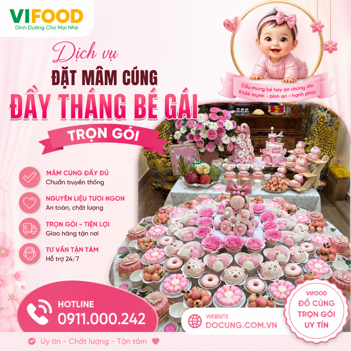 Mâm cúng đầy tháng bé gái tại TP.HCM